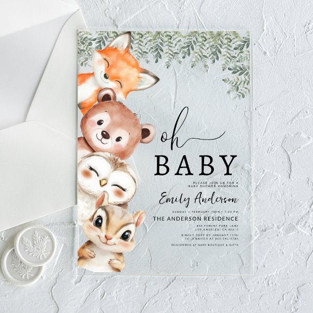 Invitations En Acrylique Oh Baby Woodland Animaux Baby shower (Créateur téléchargé)