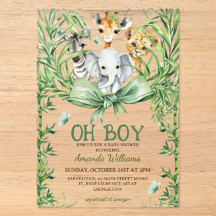 Invitations En Acrylique Oh Boy Cute Safari Animaux Baby shower