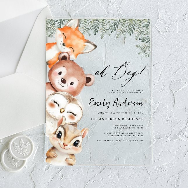 Invitations En Acrylique Oh mon Dieu ! Le Baby shower des animaux des bois (Créateur téléchargé)