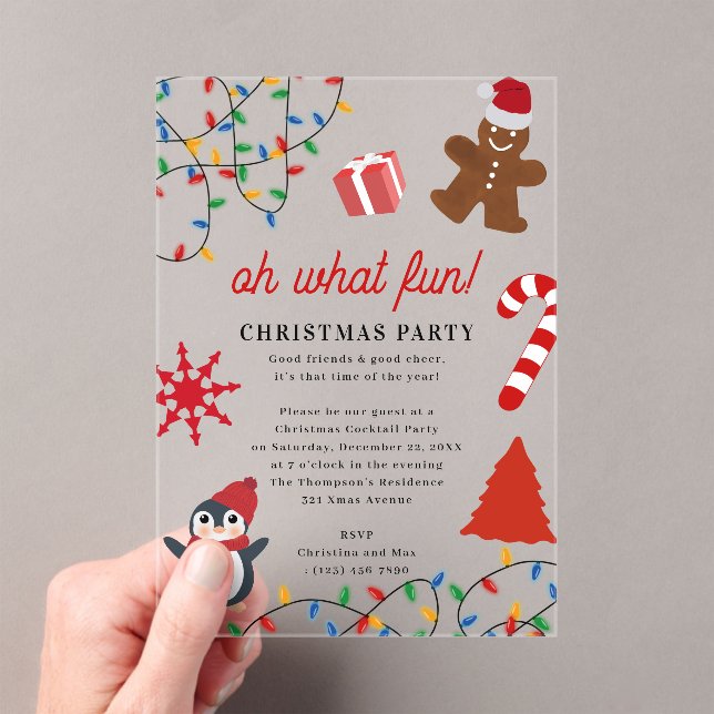Invitations En Acrylique Oh What Fun! Holiday Kids Christmas Party (In situ (ordinateur de poche))