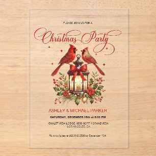 Invitations En Acrylique Oiseaux cardinaux à l'aquarelle sur lanterne de No