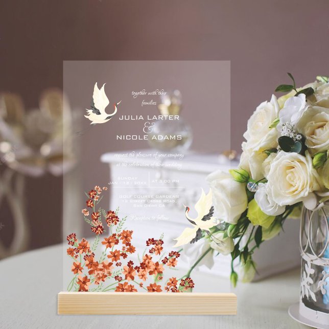 Invitations En Acrylique Oiseaux de cygne Paradise Flore de printemps Maria (Créateur téléchargé)