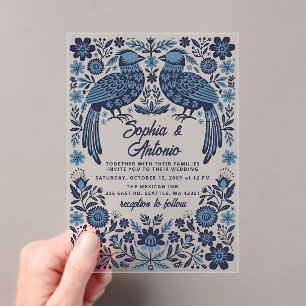 Invitations En Acrylique Oiseaux Mexicains Bleus Otomi Floral Fiesta Mariag