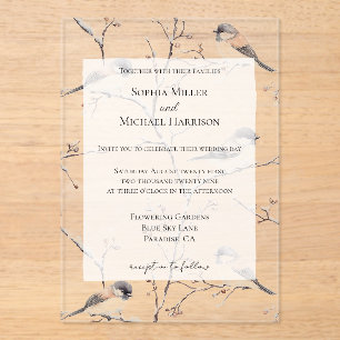Invitations En Acrylique Oiseaux romantiques dans un arbre de mariage