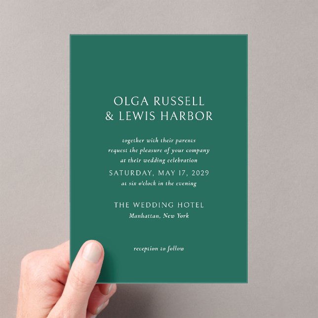 Invitations En Acrylique Olga Emerald Green Mariage moderne (In situ (ordinateur de poche))