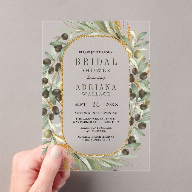 Invitations En Acrylique Olive Leaves Bridal Shower (In situ (ordinateur de poche))
