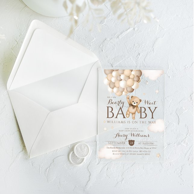 Invitations En Acrylique On peut attendre le Baby shower d'ours de ballon (Créateur téléchargé)