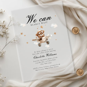 Invitations En Acrylique On Peut Attendre ! Ours et avion en peluche