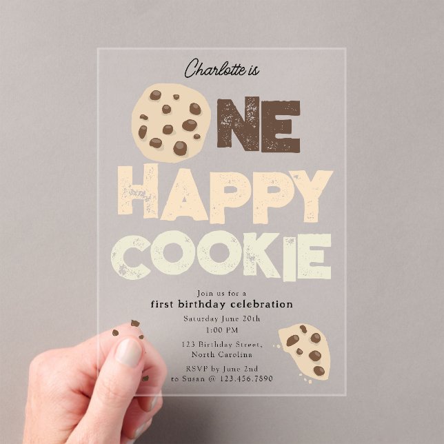 Invitations En Acrylique One Happy Cookie Invite 1st  First Birthday Cute (In situ (ordinateur de poche))