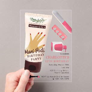 Invitations En Acrylique Ongles Manucure Pédicure Fille Anniversaire