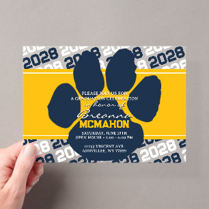 Invitations En Acrylique Or & Bleu Nuit Empreinte de Patte de Diplômé givr