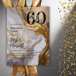 Invitations En Acrylique Or élégant Marbre blanc Moderne 60 Anniversaire