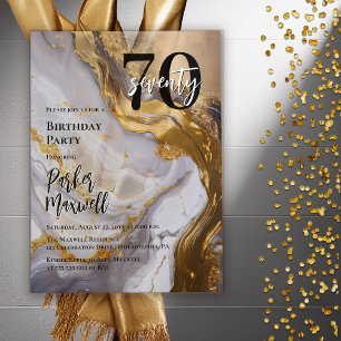 Invitations En Acrylique Or élégant Marbre blanc Moderne 70 Anniversaire