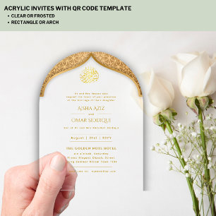 Invitations En Acrylique Or islamique Nikah Walima Arc musulman Élégant