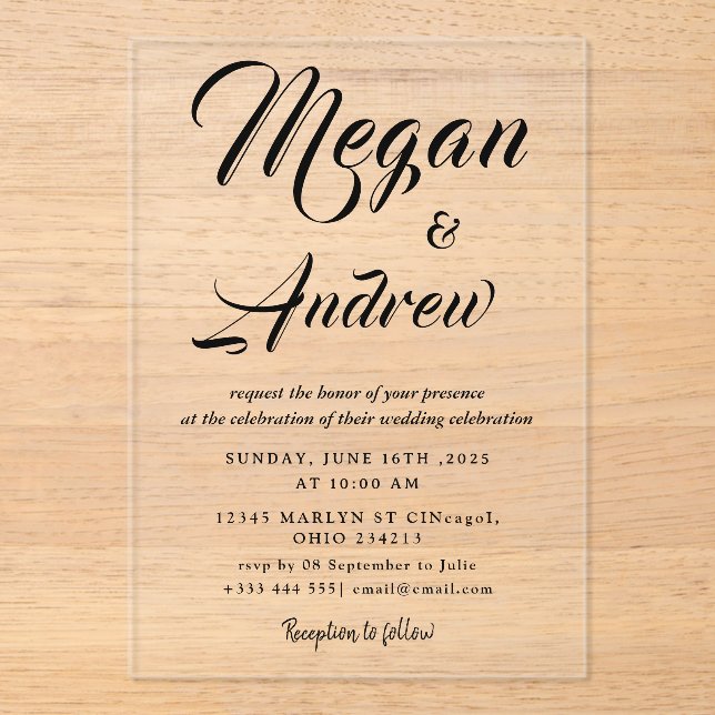 Invitations En Acrylique or Moderne Mariage Acrylique Invitations (Recto)