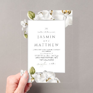 Invitations En Acrylique Orchidées Cadre Mariage Élégant