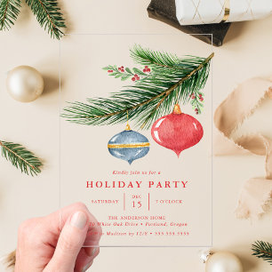 Invitations En Acrylique Ornements de Noël à l'aquarelle Fête de fin d'anné