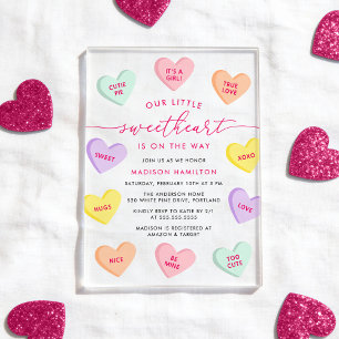 Invitations En Acrylique Our Little Sweetheart Candy Hearts Baby Shower