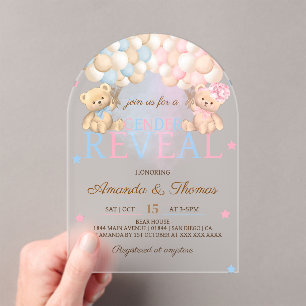Invitations En Acrylique Ours à thème pour la révélation du sexe