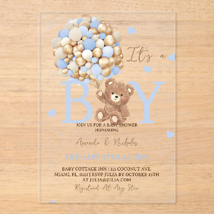 Invitations En Acrylique Ours C'est un Garçon Baby Shower