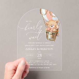 Invitations En Acrylique Ours En Conflit, Ballotte À Air Chaud Rose, Baby s
