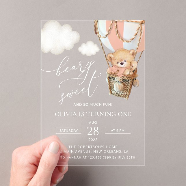 Invitations En Acrylique Ours En Conflit, Ballotte À Air Chaud Rose, Premie (In situ (ordinateur de poche))