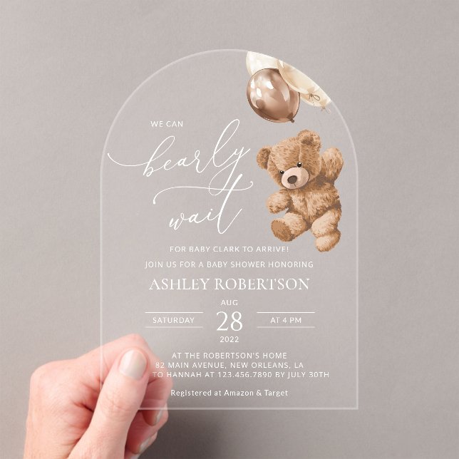 Invitations En Acrylique ours en peluche, ours bébé, ballons Brown, Baby sh (In situ (ordinateur de poche))