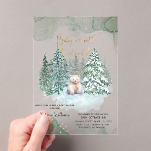 Invitations En Acrylique Ours il fait froid dehors Baby shower mignon