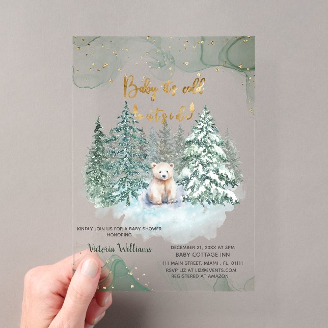 Invitations En Acrylique Ours il fait froid dehors Baby shower mignon (In situ (ordinateur de poche))