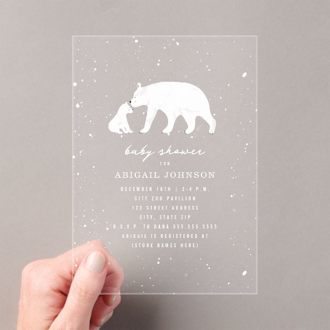 Invitations En Acrylique Ours polaire Mama & Baby shower Hiver Neutre (In situ (ordinateur de poche))
