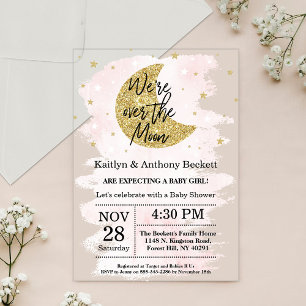 Invitations En Acrylique Over The Moon   Fête de Naissance Fille