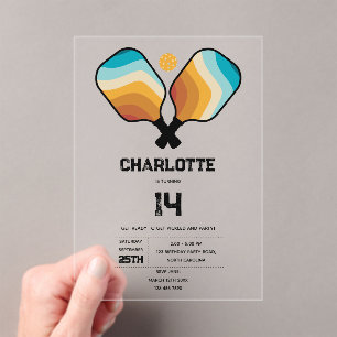 Invitations En Acrylique Pagaie de Pickleball Retro et fête d'anniversaire 