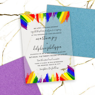 Invitations En Acrylique Paint Strokes Pride drapeau LGBTQ Mariage officiel