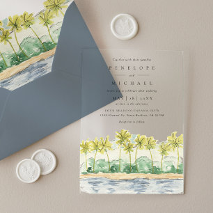 Invitations En Acrylique Palmiers de Plage Tropical Mariage Aquarelle
