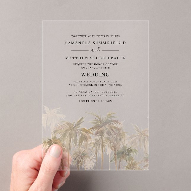 Invitations En Acrylique Palmiers Plage tropicale Mariage (In situ (ordinateur de poche))