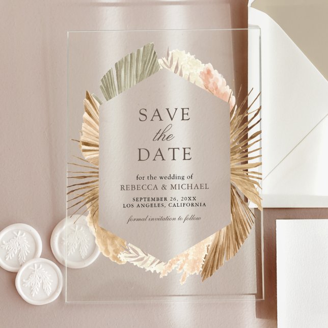 Invitations En Acrylique Pampas séché Palm Feuilles mariage Enregistrer la  (Créateur téléchargé)