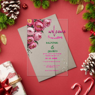 Invitations En Acrylique Panneau de bienvenue de mariage floral rose élégan