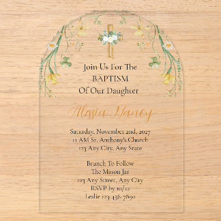 Invitations En Acrylique Panneau en acrylique pour baptême avec fleurs et v