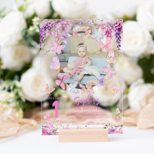 Invitations En Acrylique Papillon Floral Wisteria Enfants Photo Anniversair
