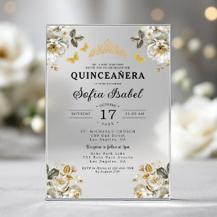 Invitations En Acrylique Papillon Princesse Quinceanera Or Doré Floral