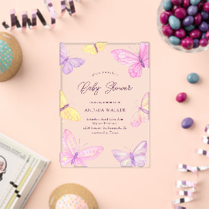 Invitations En Acrylique Papillons pastel rose violet Élégant Baby Shower