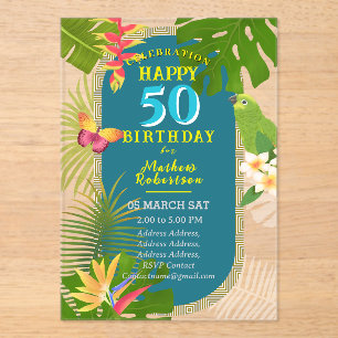 Invitations En Acrylique Paradis tropical Anniversaire Turquoise