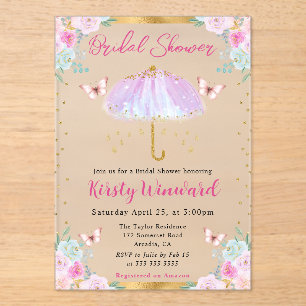 Invitations En Acrylique Parapluie de mariage de printemps aquarelle violet