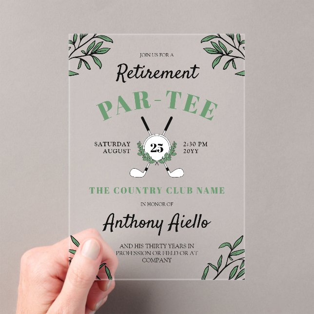 Invitations En Acrylique Parcours de golf à thème de retraite (In situ (ordinateur de poche))