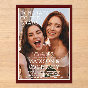 Invitations En Acrylique Parti de graduation photo Deep Red En vichy