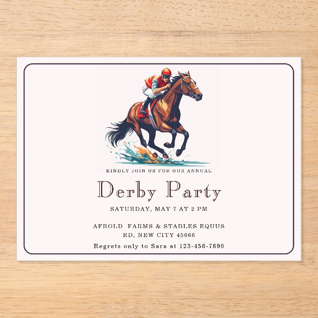 Invitations En Acrylique Parti Derby du cheval de course moderne (Recto)