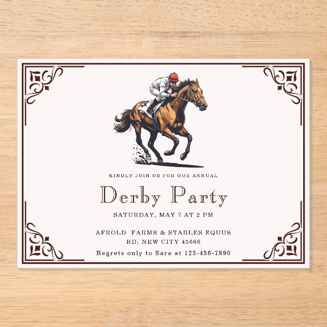 Invitations En Acrylique Parti Derby du cheval de course moderne (Recto)