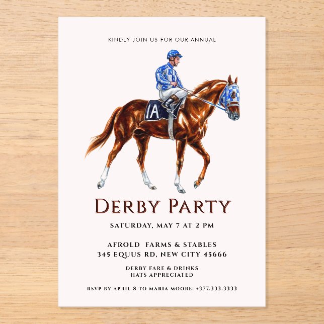 Invitations En Acrylique Parti Derby du cheval de course moderne (Recto)
