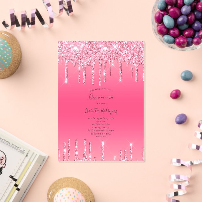 Invitations En Acrylique Parties scintillant à goutte rose fille tendance Q (Insitu (Célébration))