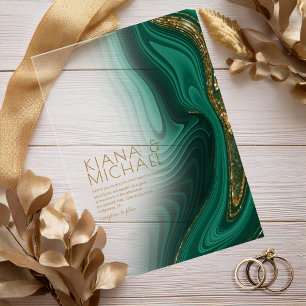 Invitations En Acrylique Parties scintillant Abstraite Strata Mariage Green